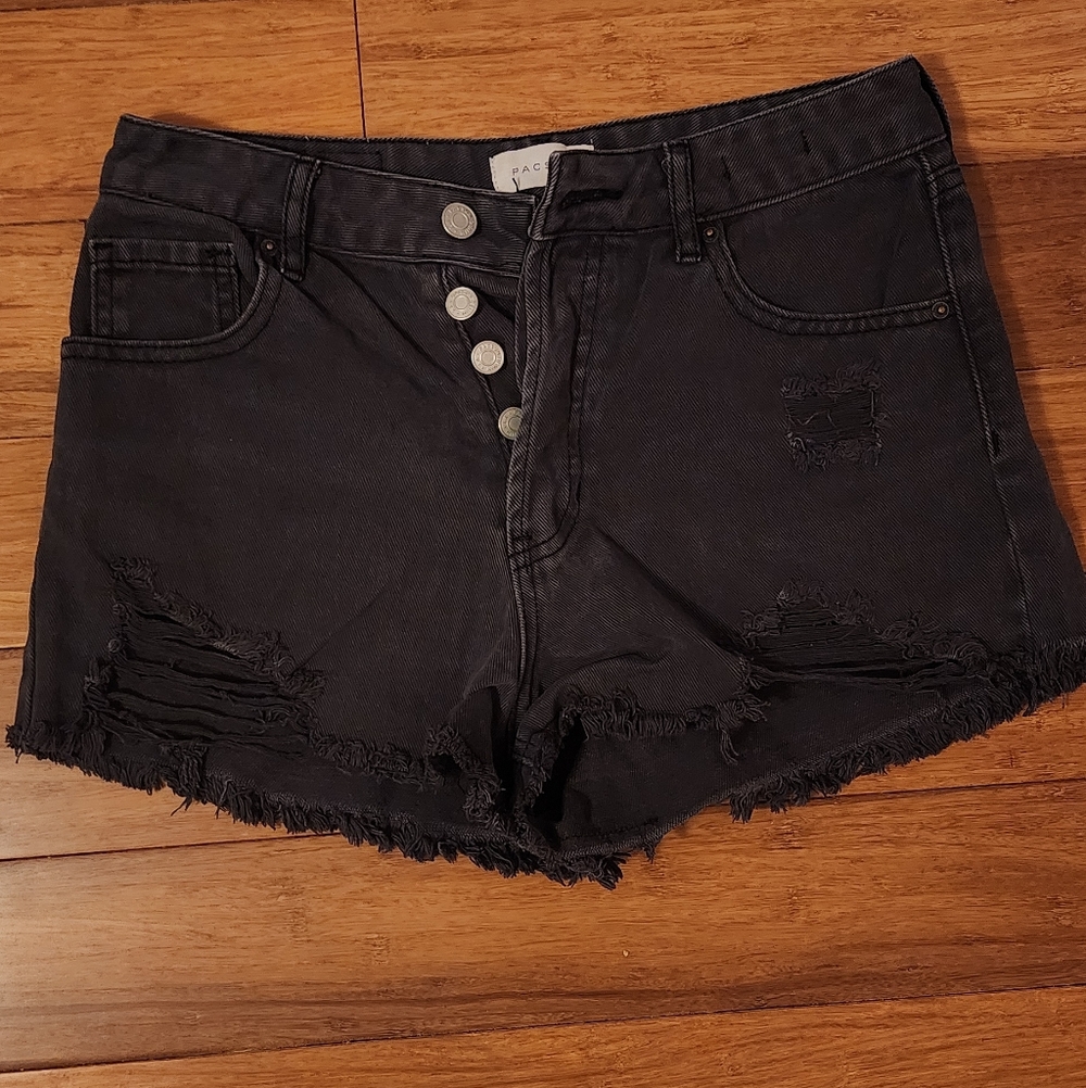 Pacsun Black Distressed High-Rise Denim Shorts